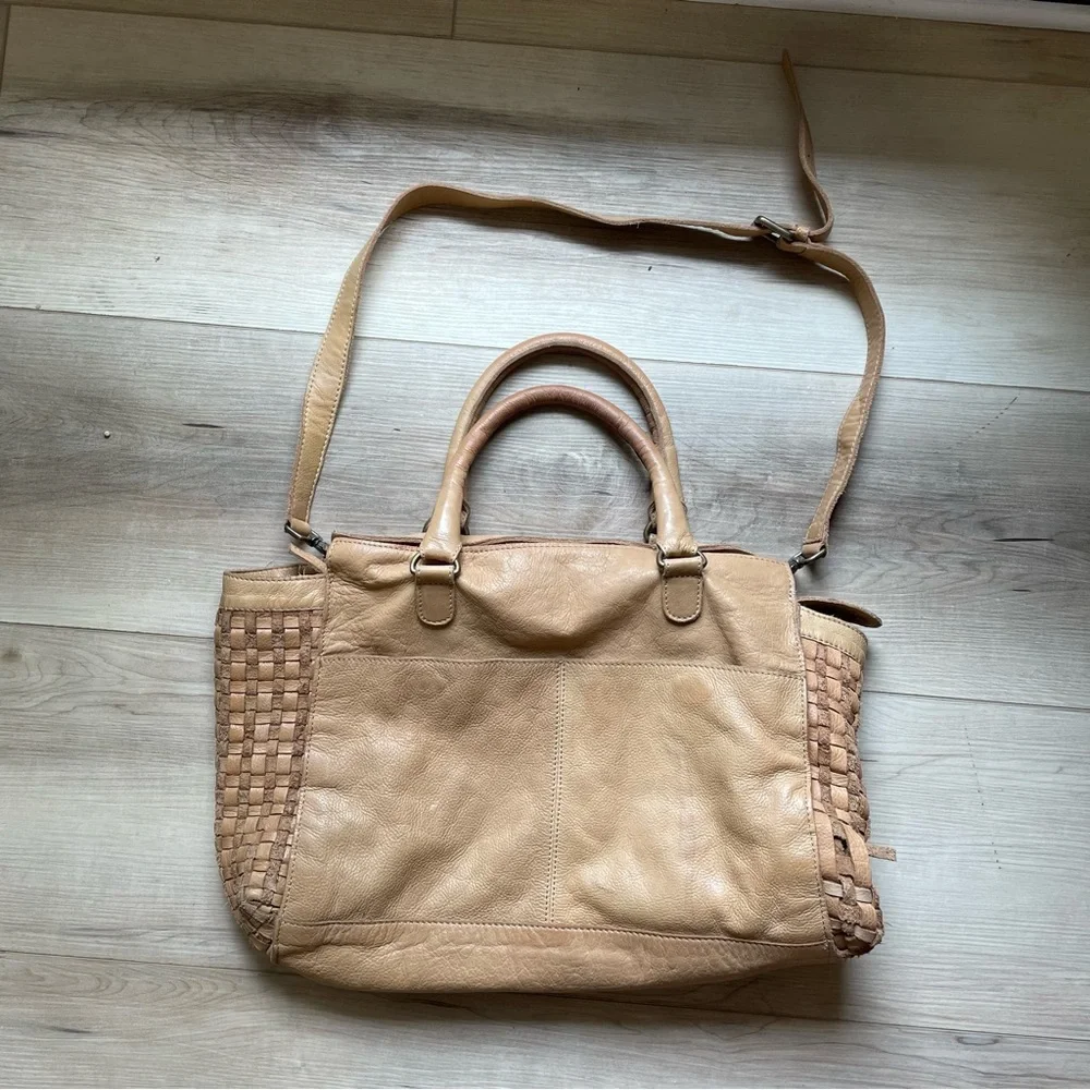 Freya Crossbody Bag Tan Woven Large Top Handle